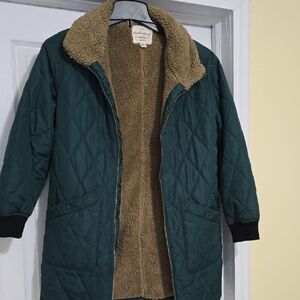 Quilted Green Sherpa-Lined Women's Coat